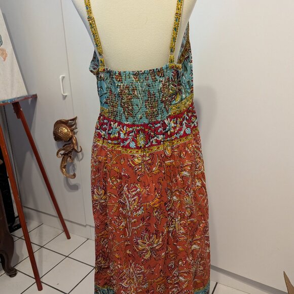 Sundance Block print midi Sundress Large - Picture 4 of 8